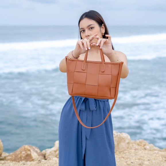DRENBELLONY  Foree Bag Tas Anyam Tas Wanita Fashion Wanita Tas Tote Tas Selempang