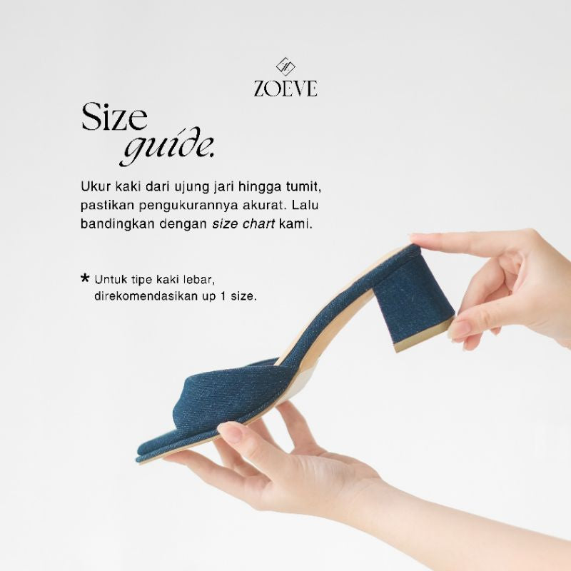 ZOEVE x DREN Sandal Wanita Biru Jeans Denim Hak 5 cm [ LEA FLARE HEELS ]