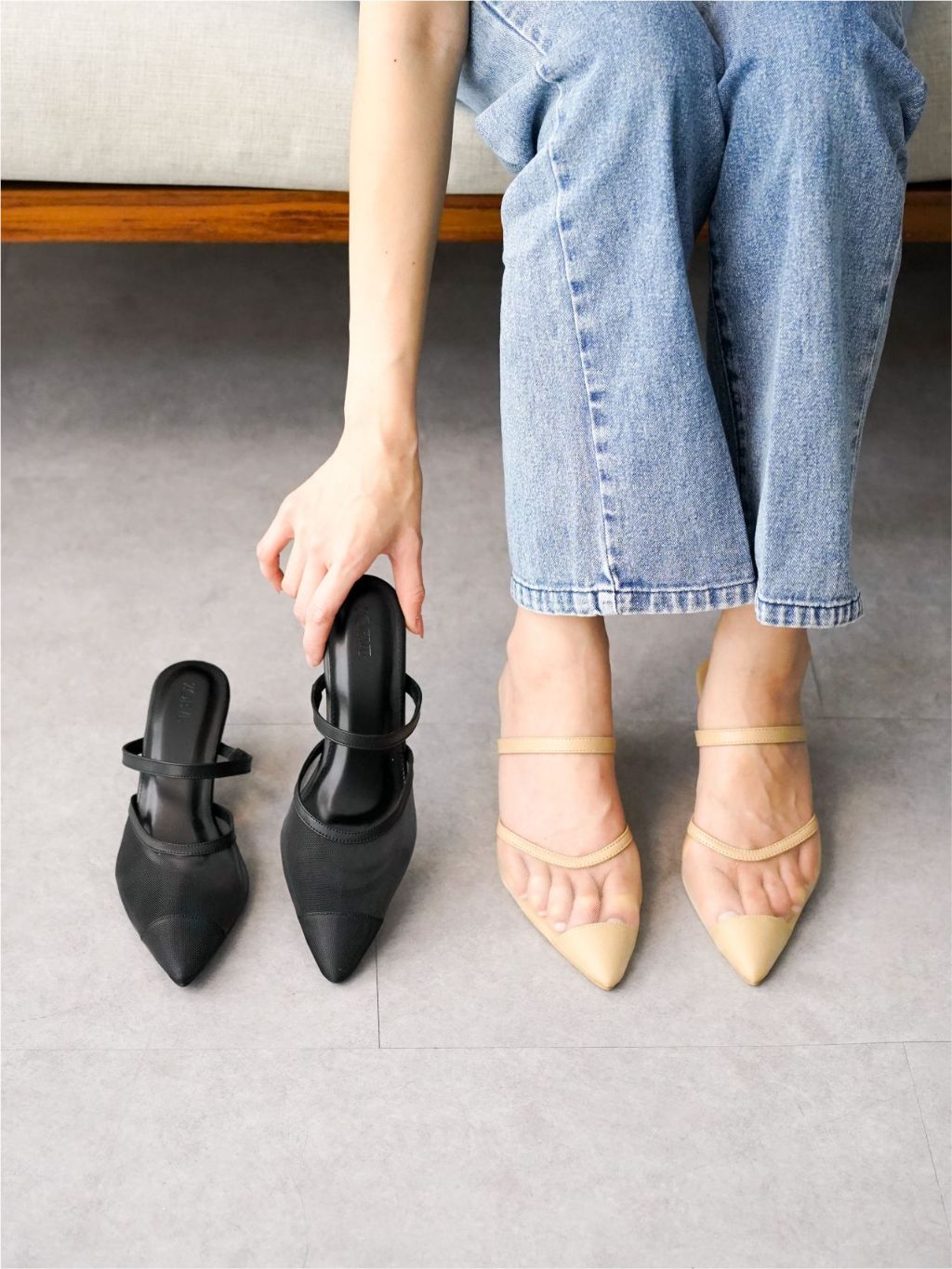 ZOEVE X DREN - IRIS heels 5cm Mules Mesh Sepatu Pesta Sandal Kerja Wanita