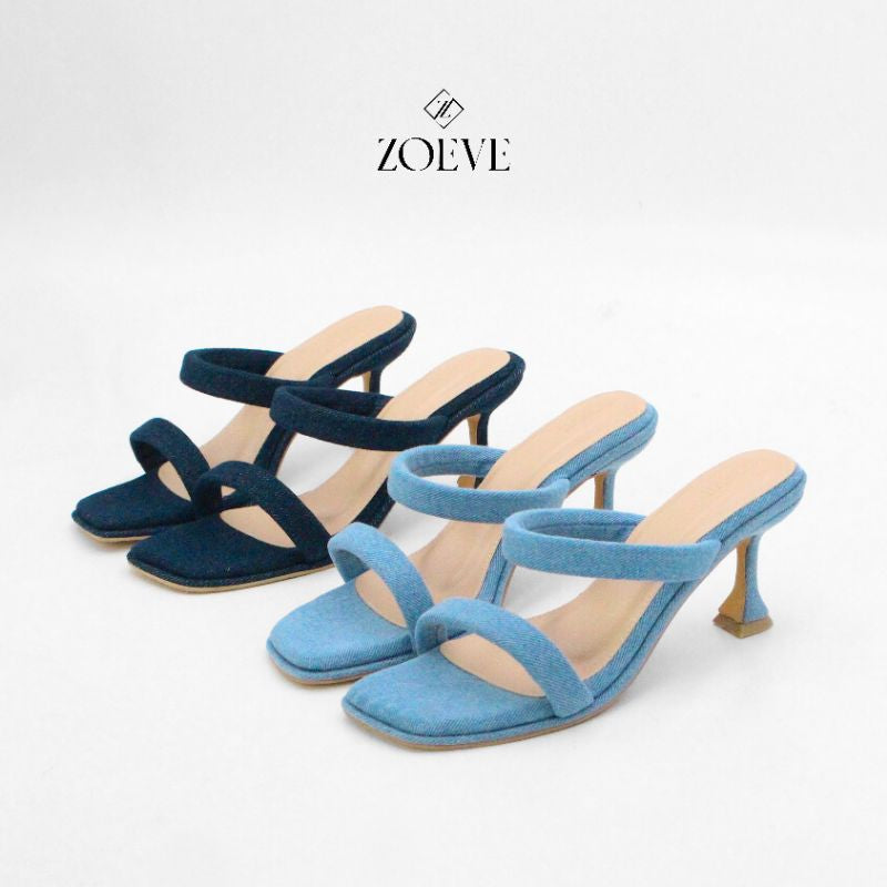 ZOEVE X DREN Sandal Wanita Biru Jeans Denim Hak 7 cm [ LEE SPOOL HEELS ]