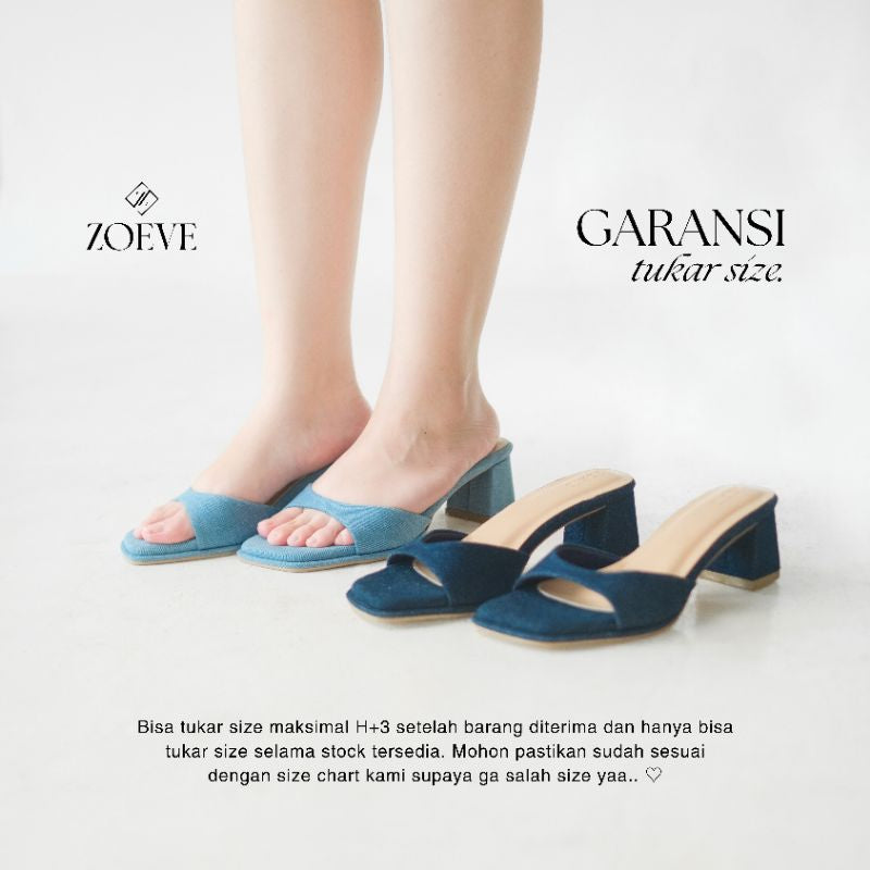 ZOEVE x DREN Sandal Wanita Biru Jeans Denim Hak 5 cm [ LEA FLARE HEELS ]