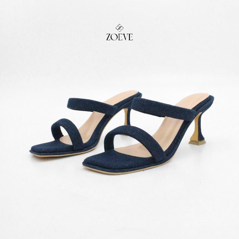 ZOEVE X DREN Sandal Wanita Biru Jeans Denim Hak 7 cm [ LEE SPOOL HEELS ]