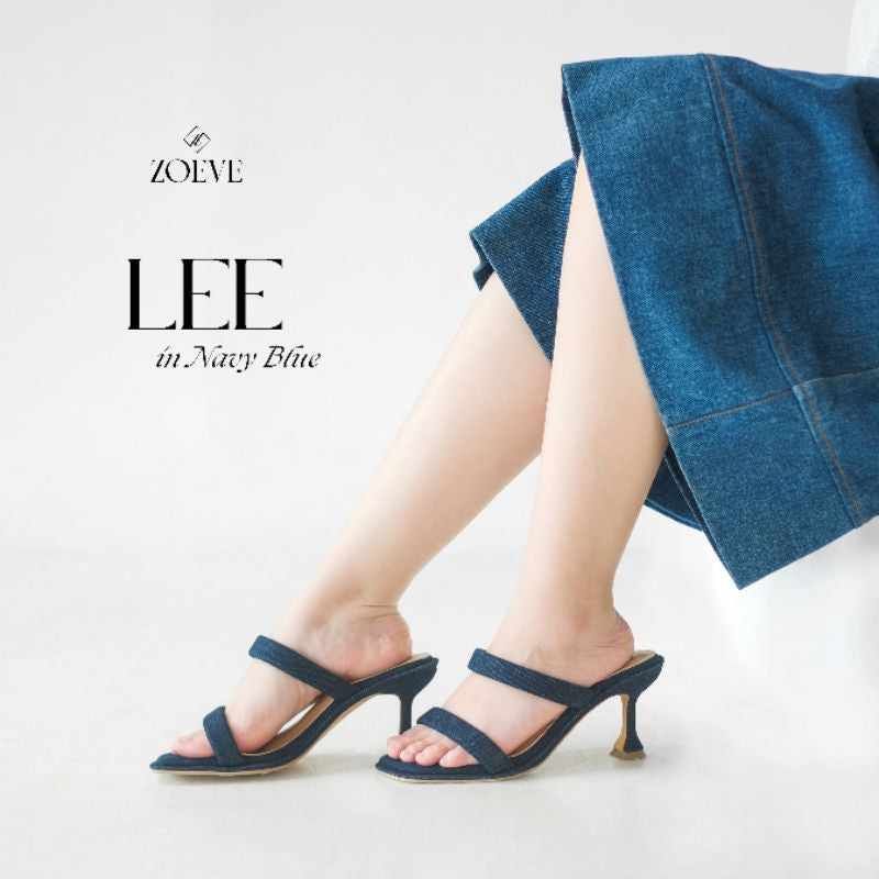 ZOEVE X DREN Sandal Wanita Biru Jeans Denim Hak 7 cm [ LEE SPOOL HEELS ]