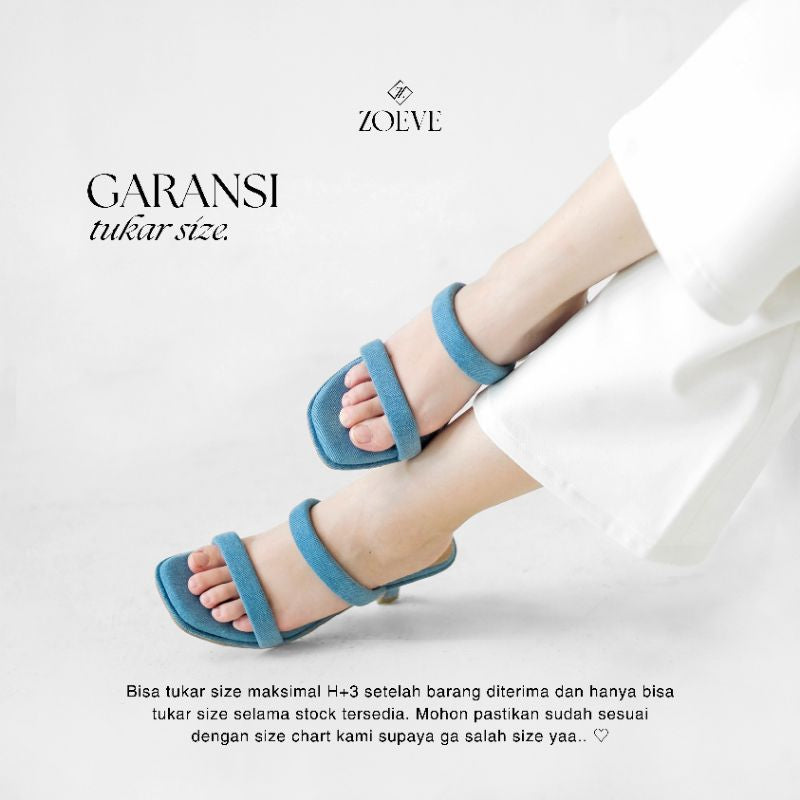 ZOEVE X DREN Sandal Wanita Biru Jeans Denim Hak 7 cm [ LEE SPOOL HEELS ]