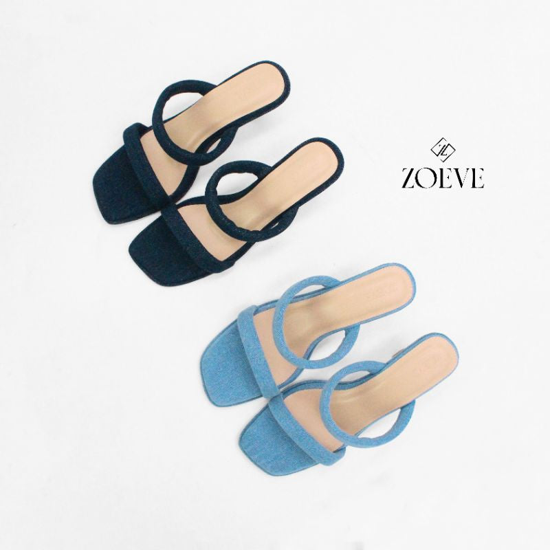 ZOEVE X DREN Sandal Wanita Biru Jeans Denim Hak 7 cm [ LEE SPOOL HEELS ]