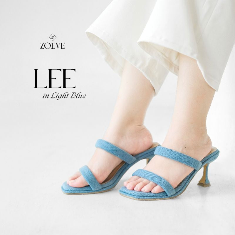 ZOEVE X DREN Sandal Wanita Biru Jeans Denim Hak 7 cm [ LEE SPOOL HEELS ]