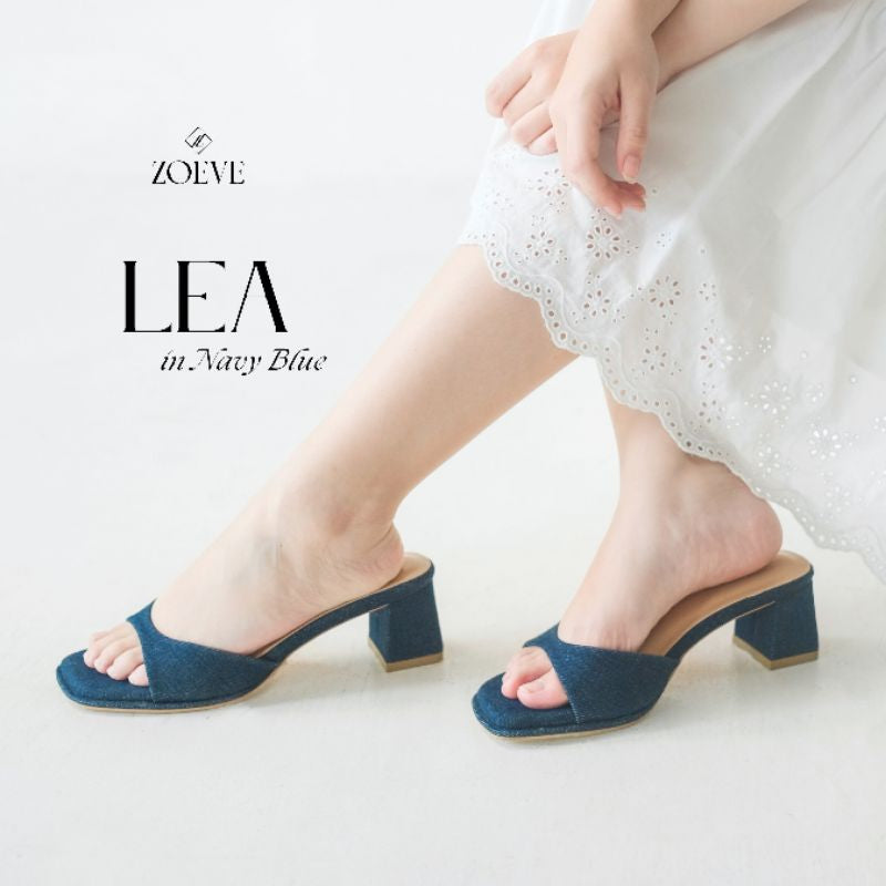 ZOEVE x DREN Sandal Wanita Biru Jeans Denim Hak 5 cm [ LEA FLARE HEELS ]