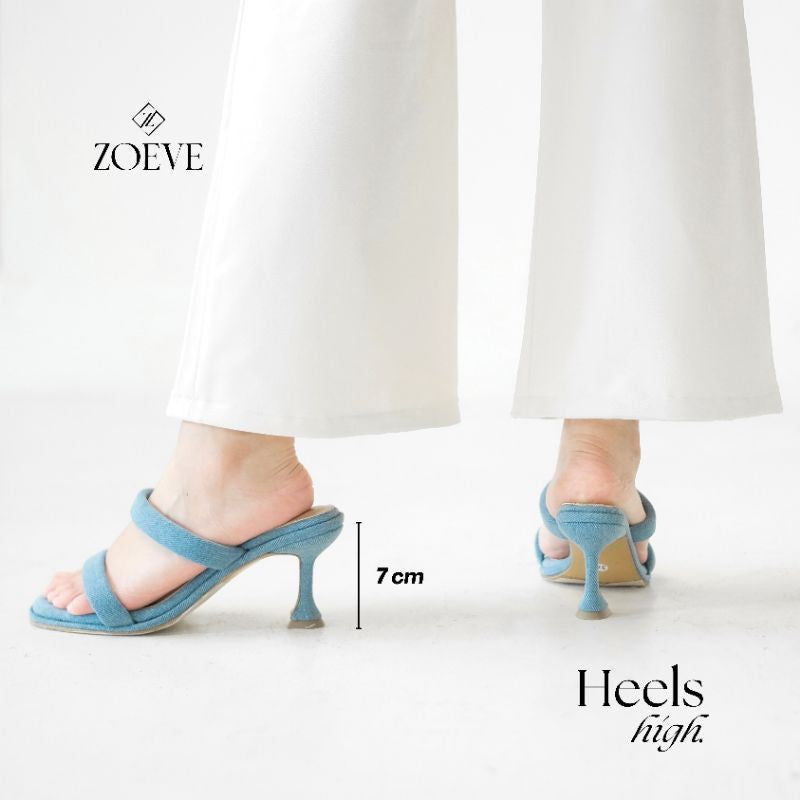 ZOEVE X DREN Sandal Wanita Biru Jeans Denim Hak 7 cm [ LEE SPOOL HEELS ]